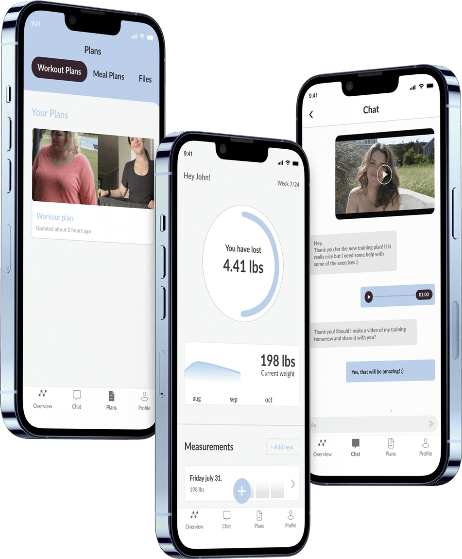 A mockup of the coaching app showcasing the features.